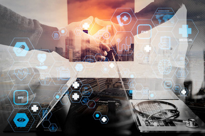 醫(yī)療保健和醫(yī)療服務(wù)概念與扁平線 Ar 接口. 聰明的醫(yī)生使用聽診器